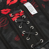 Women's Strapless Bustier Corset Red Lip Printed See Through Mesh Crop Tops