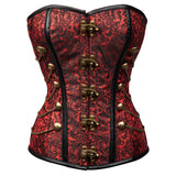 Women's Strapless Steampunk Overbust Brocade Corset with Chains