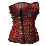 Women's Strapless Steampunk Overbust Brocade Corset with Chains