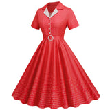 Women's Vintage 1950s Plaid Belt Slim-Fit Swing Retro Dress Mid-Length Dress