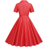 Women's Vintage 1950s Plaid Belt Slim-Fit Swing Retro Dress Mid-Length Dress