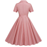 Women's Vintage 1950s Plaid Belt Slim-Fit Swing Retro Dress Mid-Length Dress