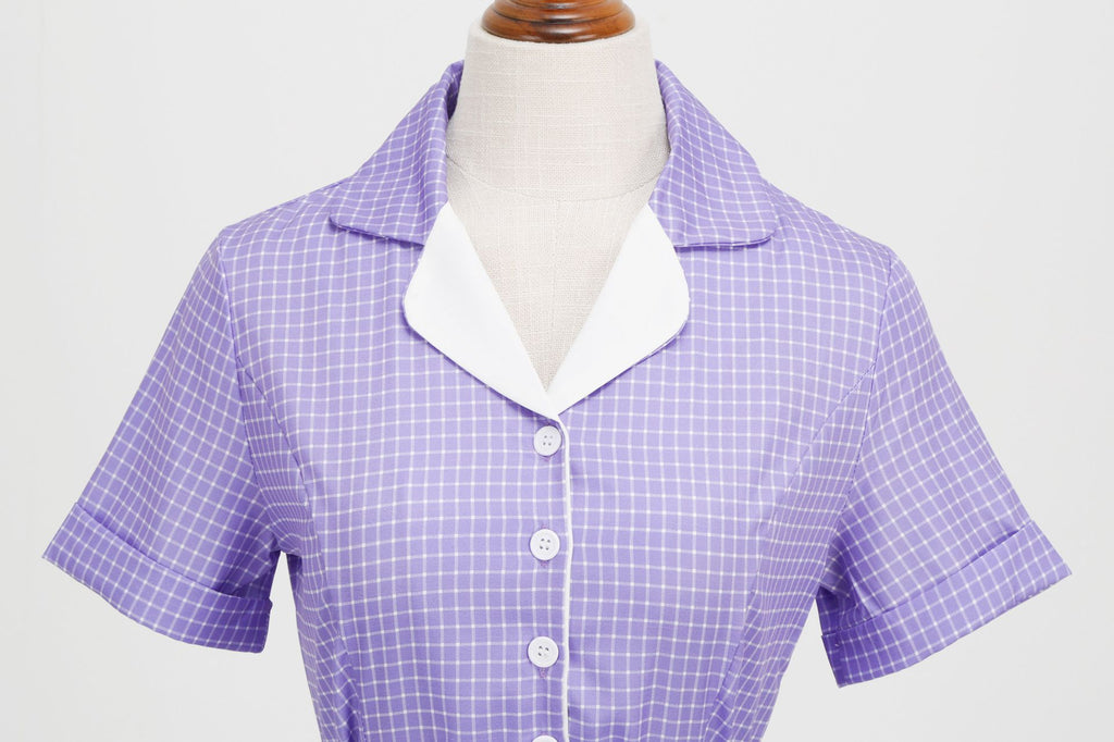 Women's Vintage 1950s Plaid Belt Slim-Fit Swing Retro Dress Mid-Length Dress