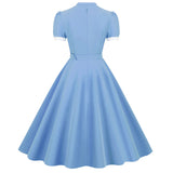 Women's Vintage 1950s Retro Party Swing Short Sleeve V-Neck A-line Gown with Belt