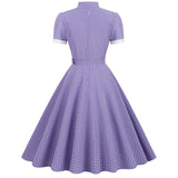 Women's Vintage 1950s Retro Party Swing Short Sleeve V-Neck A-line Gown with Belt