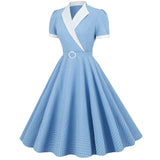 Women's Vintage 1950s Retro Party Swing Short Sleeve V-Neck A-line Gown with Belt