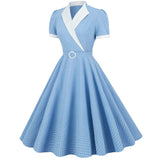 Women's Vintage 1950s Retro Party Swing Short Sleeve V-Neck A-line Gown with Belt