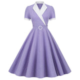 Women's Vintage 1950s Retro Party Swing Short Sleeve V-Neck A-line Gown with Belt