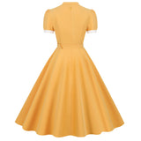 Women's Vintage 1950s Retro Party Swing Short Sleeve V-Neck A-line Gown with Belt