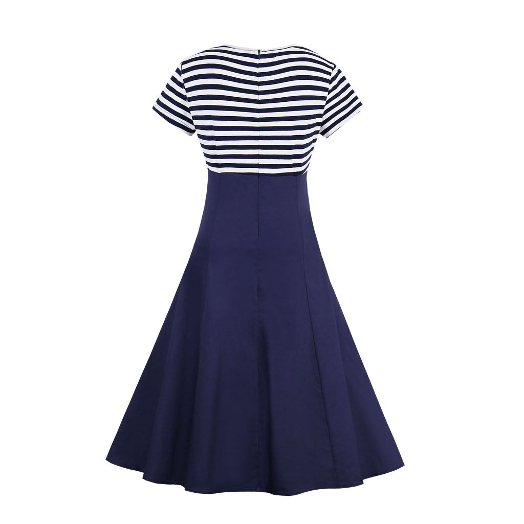 Women's Vintage 50s Navy Floral A-Line Swing Midi Dress