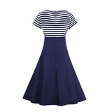 Women's Vintage 50s Navy Floral A-Line Swing Midi Dress