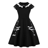 Women's Vintage Bat Print Halloween A-Line Swing Costume Dress