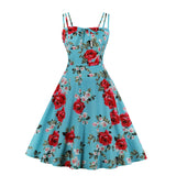 Women's Vintage Flower Print Midi Dress Wedding Guest Cocktail Dresses