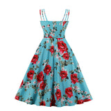 Women's Vintage Flower Print Midi Dress Wedding Guest Cocktail Dresses