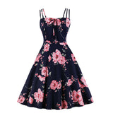 Women's Vintage Flower Print Midi Dress Wedding Guest Cocktail Dresses