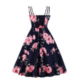 Women's Vintage Flower Print Midi Dress Wedding Guest Cocktail Dresses