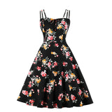 Women's Vintage Flower Print Midi Dress Wedding Guest Cocktail Dresses