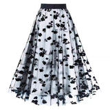 Women's Vintage Mesh Skirt Elastic Waist Gauze Puffy Long Swing Skirt