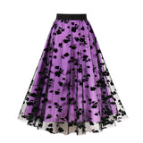 Women's Vintage Mesh Skirt Elastic Waist Gauze Puffy Long Swing Skirt