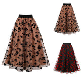 Women's Vintage Mesh Skirt Elastic Waist Gauze Puffy Long Swing Skirt