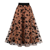 Women's Vintage Mesh Skirt Elastic Waist Gauze Puffy Long Swing Skirt