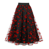 Women's Vintage Mesh Skirt Elastic Waist Gauze Puffy Long Swing Skirt