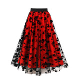 Women's Vintage Mesh Skirt Elastic Waist Gauze Puffy Long Swing Skirt