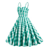 Women's Vintage Pink Plaid Dress Spaghetti Strap Gingham A-line Swing Cocktail Party Dresses