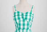 Women's Vintage Pink Plaid Dress Spaghetti Strap Gingham A-line Swing Cocktail Party Dresses