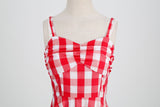 Women's Vintage Pink Plaid Dress Spaghetti Strap Gingham A-line Swing Cocktail Party Dresses