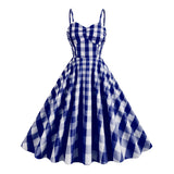 Women's Vintage Pink Plaid Dress Spaghetti Strap Gingham A-line Swing Cocktail Party Dresses