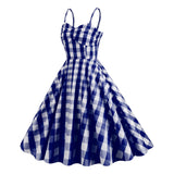 Women's Vintage Pink Plaid Dress Spaghetti Strap Gingham A-line Swing Cocktail Party Dresses