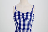Women's Vintage Pink Plaid Dress Spaghetti Strap Gingham A-line Swing Cocktail Party Dresses