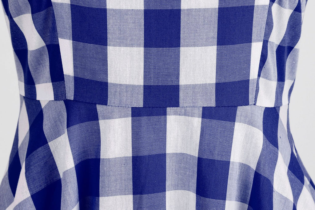 Women's Vintage Pink Plaid Dress Spaghetti Strap Gingham A-line Swing Cocktail Party Dresses