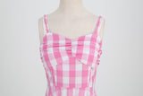 Women's Vintage Pink Plaid Dress Spaghetti Strap Gingham A-line Swing Cocktail Party Dresses