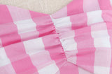 Women's Vintage Pink Plaid Dress Spaghetti Strap Gingham A-line Swing Cocktail Party Dresses