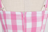 Women's Vintage Pink Plaid Dress Spaghetti Strap Gingham A-line Swing Cocktail Party Dresses