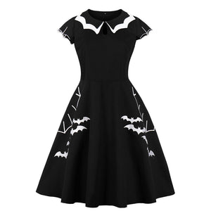 Women's Vintage Plus Size Halloween Gothic Bat Swing Dress