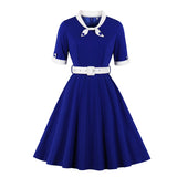 Women's Vintage Short Sleeve A Line Midi Summer Dress with Belt