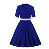 Women's Vintage Short Sleeve A Line Midi Summer Dress with Belt