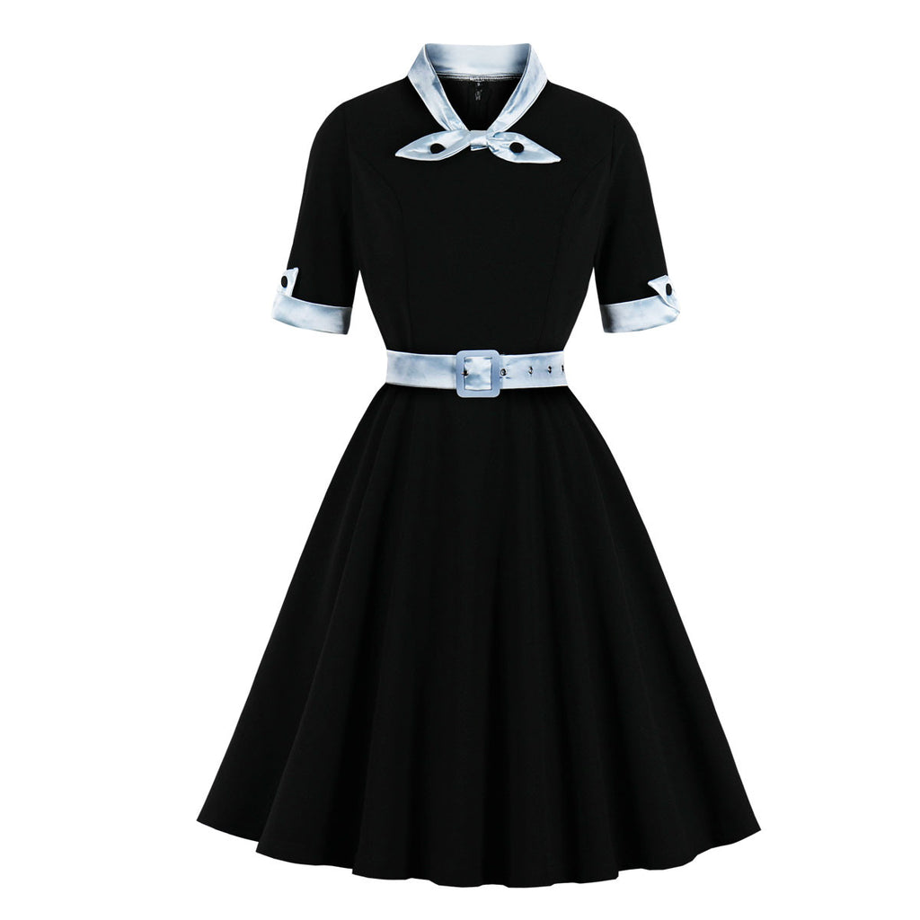 Women's Vintage Short Sleeve A Line Midi Summer Dress with Belt