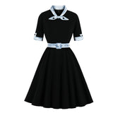 Women's Vintage Short Sleeve A Line Midi Summer Dress with Belt