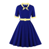 Women's Vintage Short Sleeve A Line Midi Summer Dress with Belt