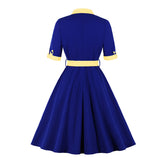 Women's Vintage Short Sleeve A Line Midi Summer Dress with Belt
