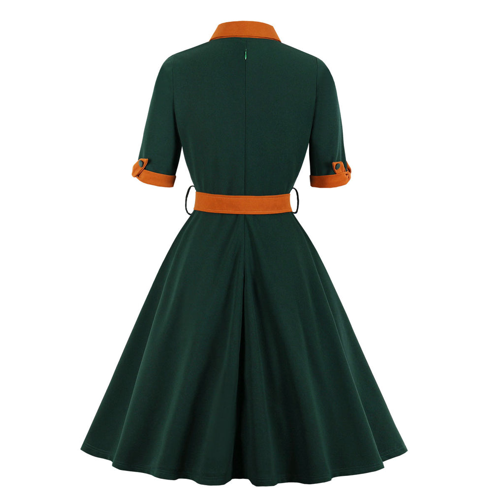 Women's Vintage Short Sleeve A Line Midi Summer Dress with Belt