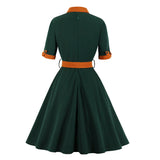 Women's Vintage Short Sleeve A Line Midi Summer Dress with Belt