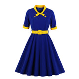Women's Vintage Short Sleeve A Line Midi Summer Dress with Belt