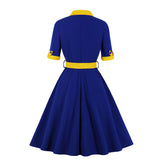 Women's Vintage Short Sleeve A Line Midi Summer Dress with Belt