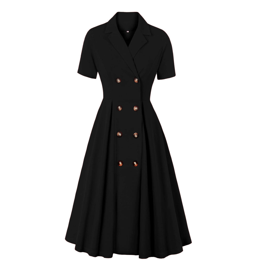 Women's Vintage Short Sleeves 1950s A-Line OL Button Dress Hiipps Women's Vintage Short Sleeves 1950s A-Line OL Button Dress Hiipps