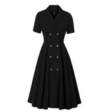 Women's Vintage Short Sleeves 1950s A-Line OL Button Dress